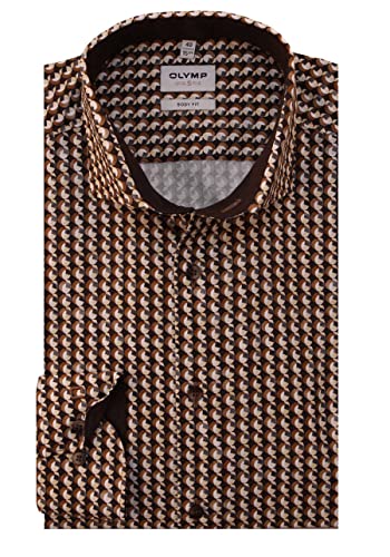 OLYMP Level Five Body fit Hemd Langarm New Kent Kragen Muster braun Größe 39 von OLYMP