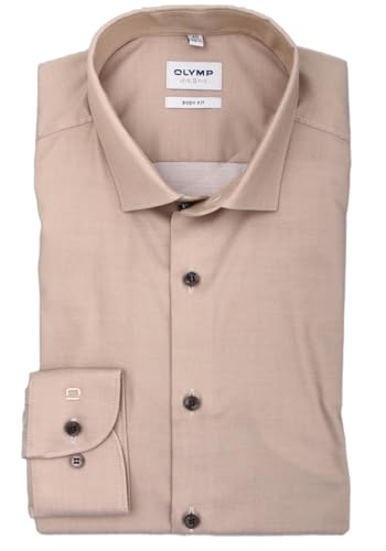 OLYMP Level Five Body fit Hemd extra Langer Arm New Kent Kragen Rautenstruktur beige Größe 39 von OLYMP