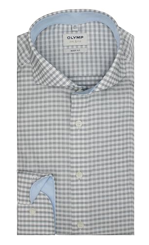 OLYMP Level Five Body fit Langarm Hemd | Karo Blau-Weiß | Haifisch-Kragen Größe 43 von OLYMP