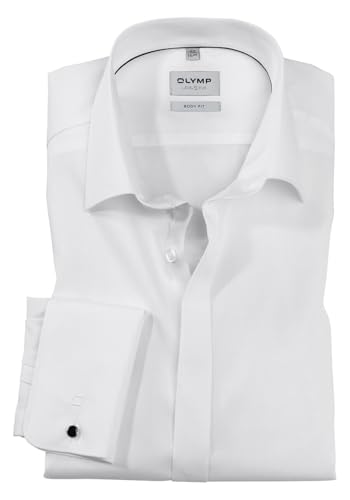 OLYMP Level Five body fit Galahemd Langarm Popeline- Weiß, Gr.45 von OLYMP
