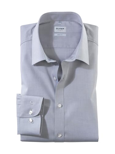 OLYMP Level Five body fit Hemd Langarm mit New Kent Kragen silber,44(XL) von OLYMP
