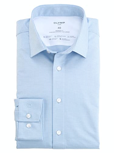 OLYMP Luxor 24/Seven modern fit Hemd Langarm Jersey Muster hellblau Größe 46 von OLYMP