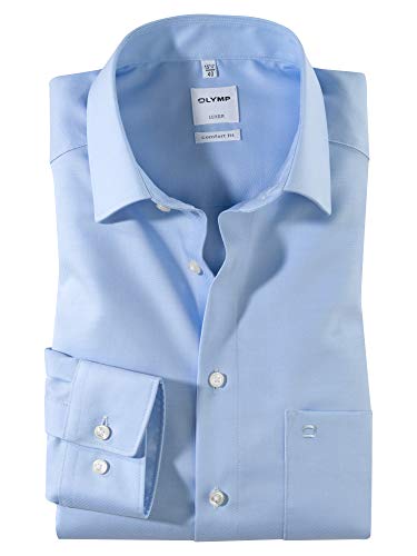 OLYMP Herren Oberhemd Langarm Luxor,Einfarbig,Comfort fit,New Kent,Hellblau 10,47 von OLYMP