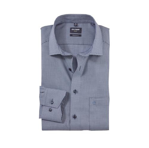 OLYMP Luxor Modern Fit Herren Businesshemd | Dunkelblau Struktur | Global Kent Kragen Gr. 44 von OLYMP