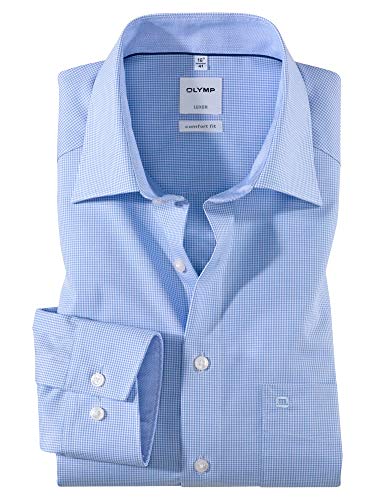 OLYMP Herren Oberhemd Langarm Luxor,Karo,Comfort fit,New Kent,Bleu 11,42 von OLYMP