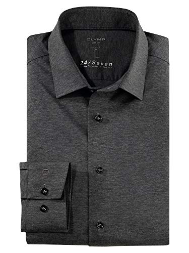 OLYMP Herren Oberhemd Langarm Luxor 24/Seven,Uni,modern fit,New Kent,Anthrazit 67,38 von OLYMP