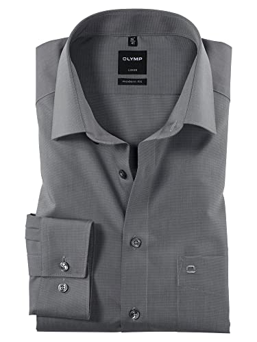 OLYMP Herren Businesshemd Langarm Luxor,Einfarbig,modern fit,New Kent,Mittelgrau 60,47 von OLYMP