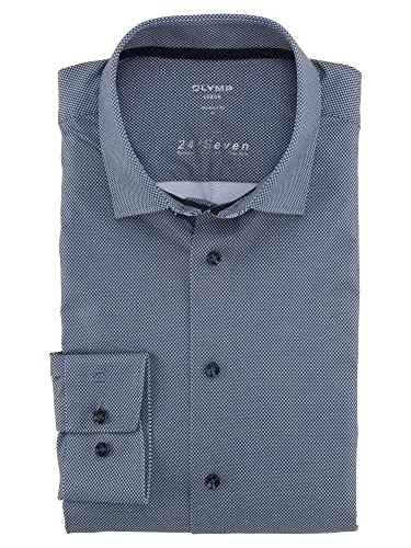 OLYMP Herren Businesshemd Langarm Luxor 24/Seven,Männer,Digitaldruck auf Uni,modern fit,New Kent,Marine 18,41 von OLYMP