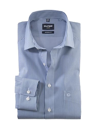 OLYMP Herren Oberhemd Langarm Luxor,Römer Streifen,modern fit,Global Kent,Marine 18,42 von OLYMP