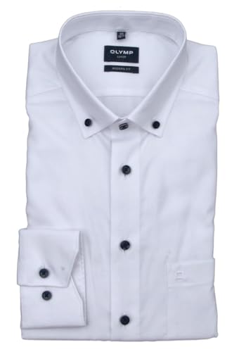 OLYMP Luxor modern fit Hemd extra kuzer Arm Button Down Kragen Oxford weiß Größe 40 von OLYMP