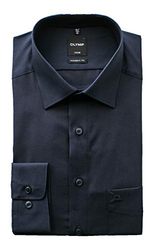 OLYMP Modern Fit Herren Langarm Businesshemd | New Kent Kragen Marine-BLAU Gr. 43 von OLYMP