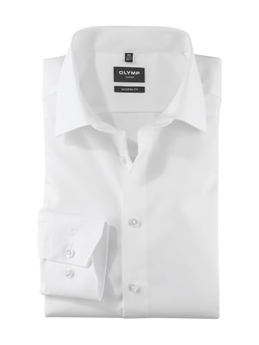 OLYMP Modern Fit Hemd Long Kent Kragen Langarm Popeline Weißß, 47, Farbe: Weißß von OLYMP