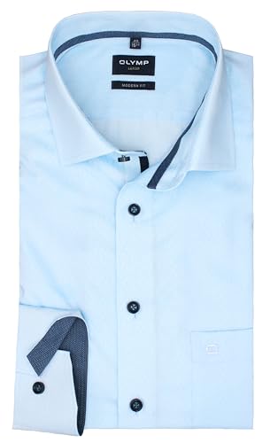 OLYMP Modern Fit Luxor Herren Langarm Businesshemd | Extra Langer Arm 69 cm | Bleu Gemustert | Global Kent Kragen mit Besatz Gr. 41 von OLYMP