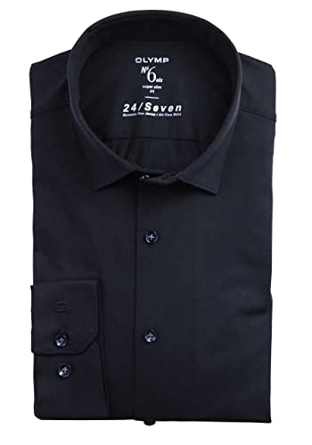 OLYMP No. Six 24/Seven super Slim Businesshemd extra Langer Arm Haifischkragen Jersey schwarz Größe 41 von OLYMP