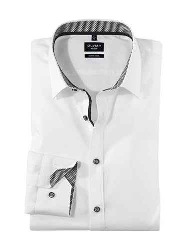 OLYMP Herren Businesshemd Langarm No.Six,Einfarbig,super Slim,Urban Kent,Weiss 00,46 von OLYMP