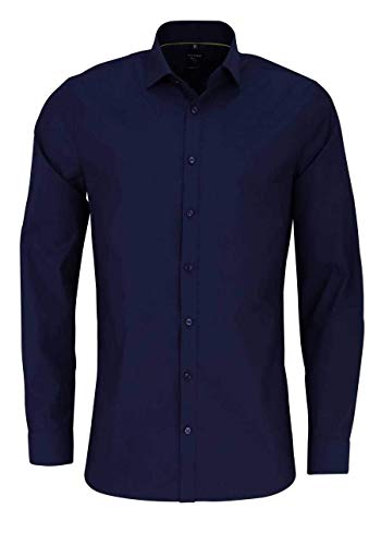 OLYMP No. Six super slim Hemd Langarm New Kent Kragen Muster blau Größe 38 von OLYMP