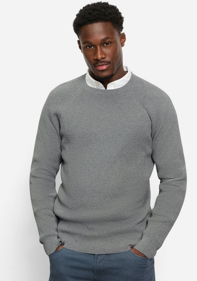 OLYMP Rundhalspullover Waffle Structure Rundhals, casual, unifarben, regular fit von OLYMP