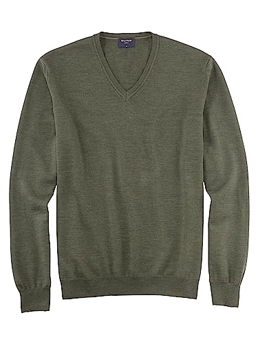 OLYMP Herren Pullover V-Ausschnitt Casual.Strick,Single Jersey,Regular fit,Oliv 47,L von OLYMP