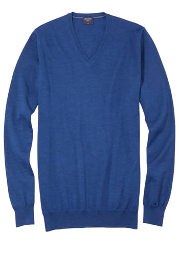 OLYMP Casual Strick Pullover V-Ausschnitt extrafeine Merinowolle blau Größe L von OLYMP