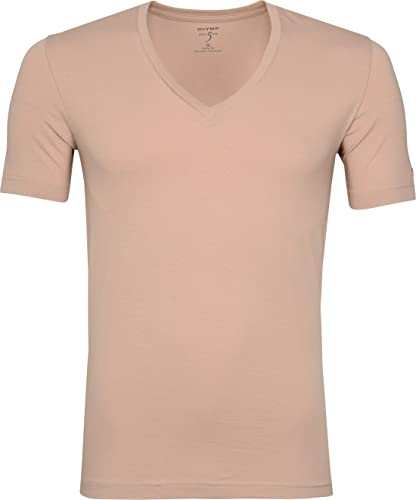 OLYMP Herren T-Shirt V-Ausschnitt Level Five T-Shirt,Männer,Uni,Body fit,Caramel 24,L von OLYMP