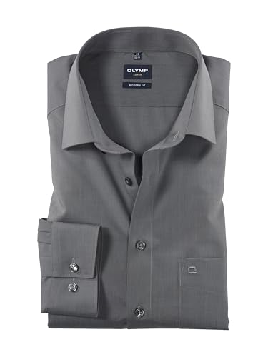 OLYMP Herren Businesshemd Langarm Luxor,Einfarbig,modern fit,New Kent,Mittelgrau 60,38 von OLYMP