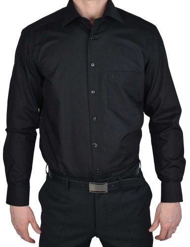 OLYMP Herren Hemd Modern Fit Langarm, 99 Schwarz, 43 von OLYMP