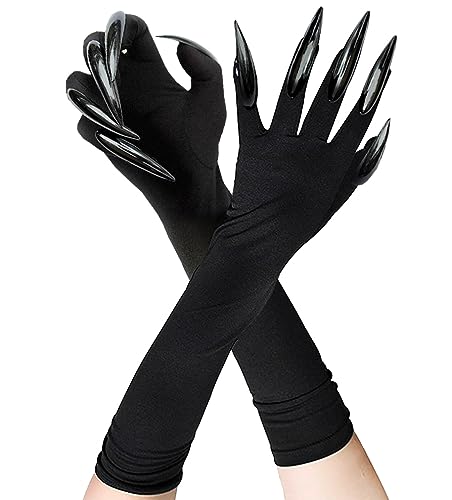 OLYPHAN Katzenkrallenhandschuhe Schwarz Kostüm Zubehör für Frauen - Lange Nagel/Klaue Frecher Tierhandschuh für Halloween Zubehör Karneval Karneval Kit Cosplay, Schwarz, Einheitsgröße von OLYPHAN