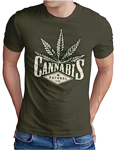OM3® 420 Cannabis T-Shirt | Herren | Weed Leaf Blunt Marihuana Ganja | Oliv, XXL von OM3