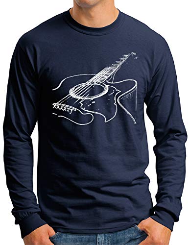 OM3® Acoustic Guitar Langarm Shirt | Herren | Music Band Musican | Navy, L von OM3