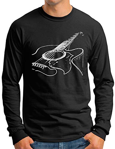 OM3® Acoustic Guitar Langarm Shirt | Herren | Music Band Musican | Schwarz, XL von OM3