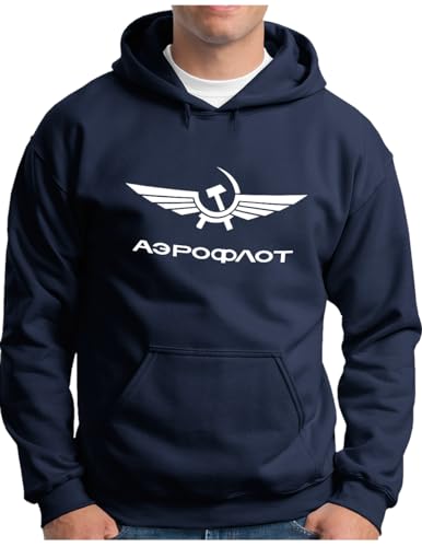 OM3® Aeroflot Hoodie | Herren | Retro Logo Russian Airline Flugzeug USSR Soviet Union | Kapuzen-Pullover Navy, L von OM3