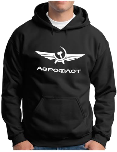 OM3® Aeroflot Hoodie | Herren | Retro Logo Russian Airline Flugzeug USSR Soviet Union | Kapuzen-Pullover Schwarz, L von OM3