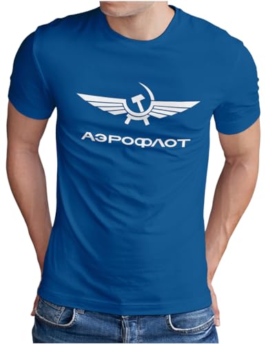 OM3® Aeroflot T-Shirt | Herren | Retro Logo Russian Airline USSR Soviet Union | Royal Blau, L von OM3