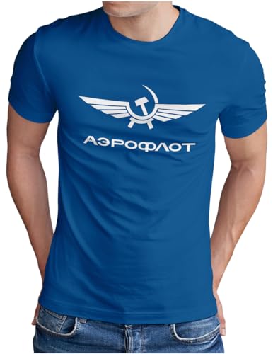 OM3® Aeroflot T-Shirt | Herren | Retro Logo Russian Airline Flugzeug USSR Soviet Union | Royal Blau, M von OM3