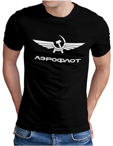 OM3® Aeroflot T-Shirt | Herren | Retro Logo Russian Airline USSR Soviet Union | Schwarz, XL von OM3