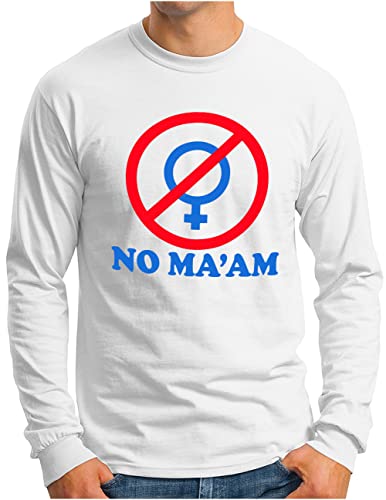 OM3® Al Bundy - NO MA'AM Langarm Shirt - Herren - US Serie Episode Fan 90's Kult Fun - Weiß, L von OM3