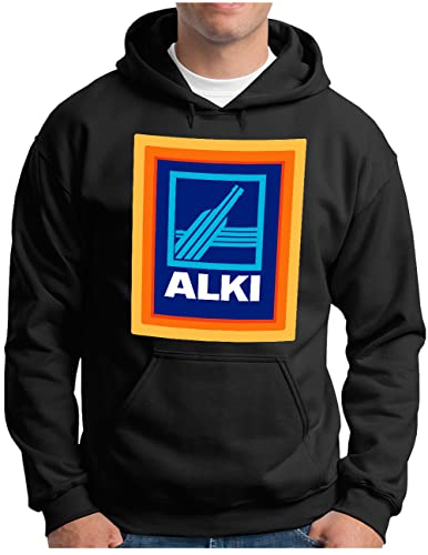 OM3® Alki Hoodie - Herren - Parodie für Alkohol Liebhaber Saufparty Fun - Kapuzen-Pullover Schwarz, S von OM3