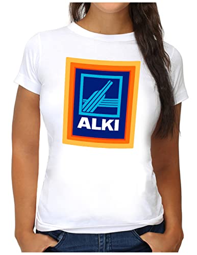 OM3® Alki T-Shirt | Damen | Parodie für Alkohol Liebhaber Saufparty Fun | M, Weiß von OM3