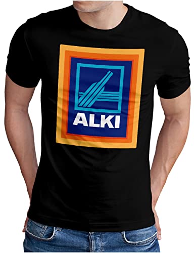 OM3® Alki T-Shirt | Herren | Parodie für Alkohol Liebhaber Saufparty Fun | Schwarz, 3XL von OM3