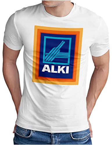 OM3® Alki T-Shirt | Herren | Parodie für Alkohol Liebhaber Saufparty Fun | Weiß, XL von OM3