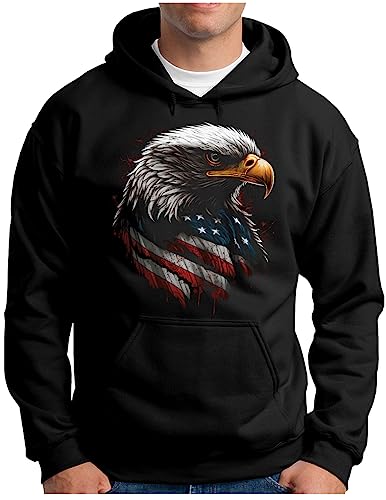 OM3® American Bald Eagle USA Hoodie | Herren | Amerika Adler U.S. Flagge V | Kapuzen-Pullover Schwarz, 4XL von OM3