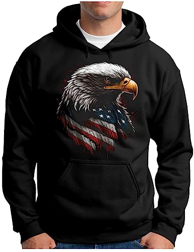 OM3® American Bald Eagle USA Hoodie | Herren | Amerika Adler U.S. Flagge V | Kapuzen-Pullover Schwarz, XL von OM3