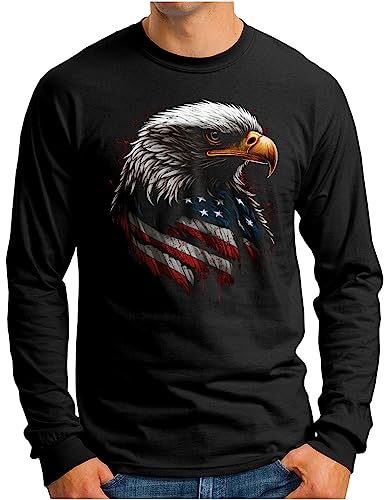 OM3® American Bald Eagle USA Langarm Shirt - Herren - Amerika Adler U.S. Flagge V - Schwarz, 3XL von OM3