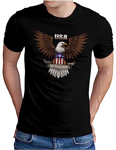OM3® American Bald Eagle USA T-Shirt - Herren - Amerika Adler U.S. Flagge VI - Schwarz, M von OM3