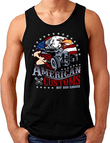 OM3® American Customs Hot Rod Tank Top Shirt | Herren | US Pin Up Girls Racing Classic Car | Schwarz, 4XL von OM3