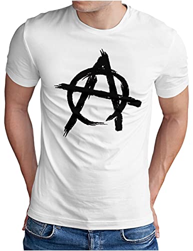 OM3® Anarchie T-Shirt | Herren | Anarchy Punk Logo Symbol Zeichen BW | Weiß, 4XL von OM3