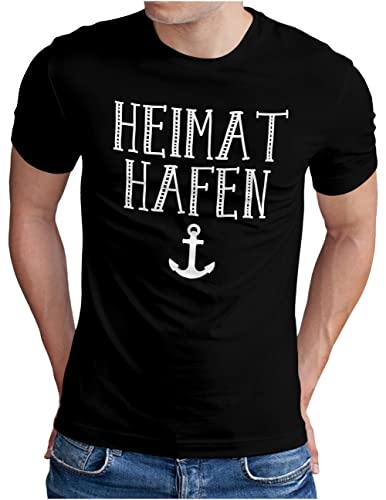 OM3® Anker Heimathafen T-Shirt | Herren | Slogan Meer Spruch Küste Nautical Norden Statement | Schwarz, 4XL von OM3