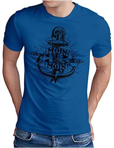OM3® Anker mit Moin T-Shirt - Herren - Slogan Strand Meer Spruch Küste Statement - Blau, XXL von OM3