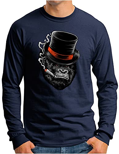 OM3® Ape-Boss Langarm Shirt | Herren | Monkey Business Gorilla Mafia | Navy, M von OM3