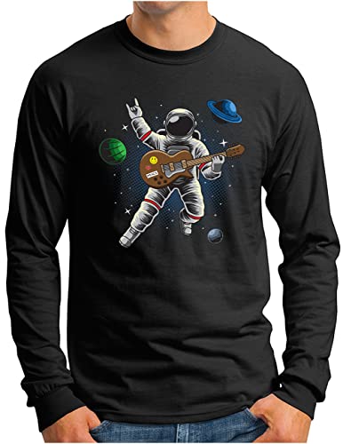 OM3® Astronaut Langarm Shirt - Herren - Gitarre Rock Musik Planet Galaxy Space Band Festival - Schwarz, 3XL von OM3